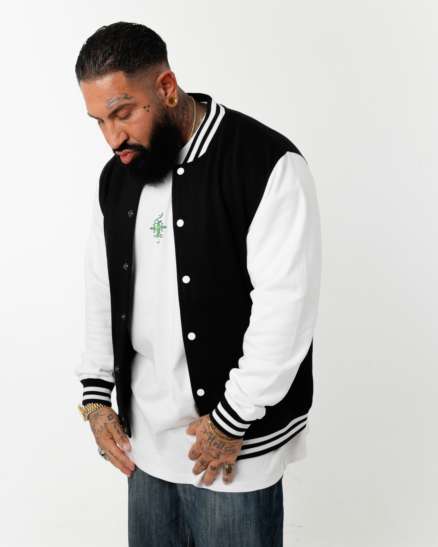 B1R Black & White College Jacket Men